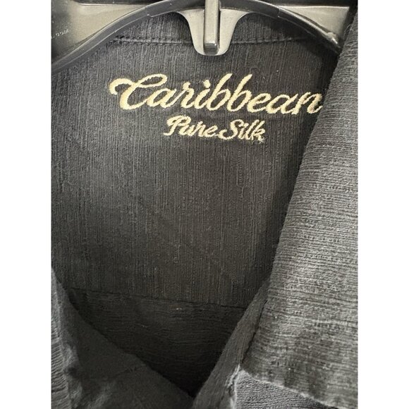 Caribbean Mens Shirt Size Large Button Down Black Short Sleeve 100% Silk - Picture 3 of 8